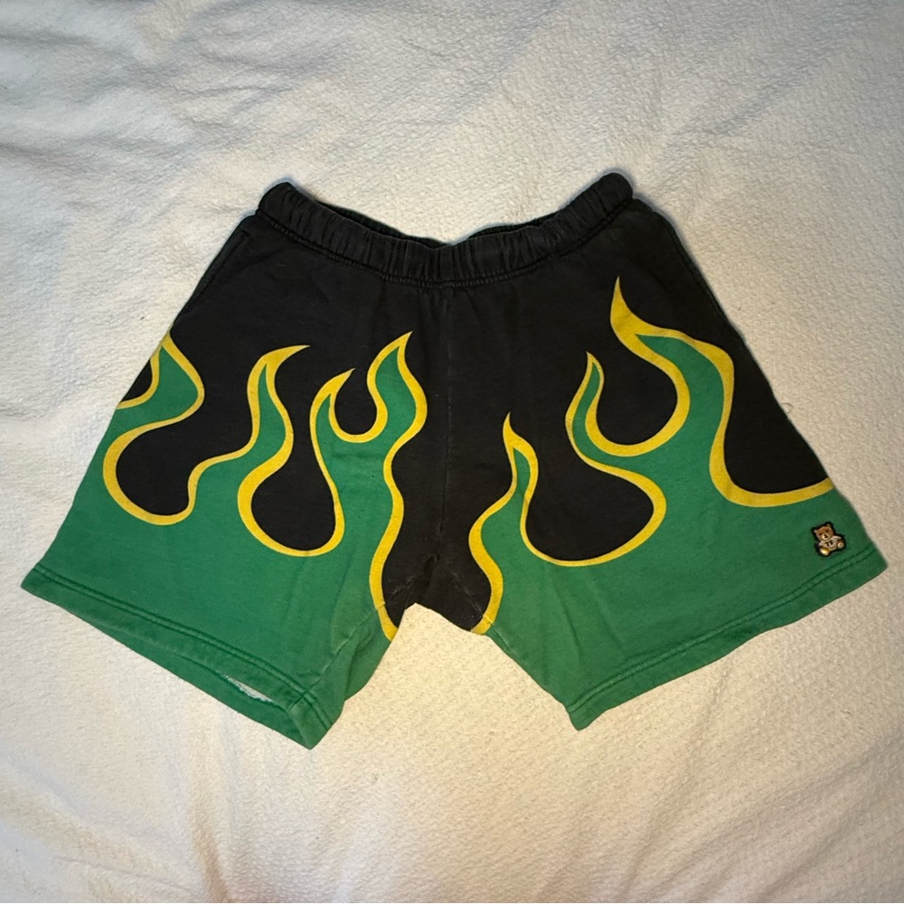 Teddy Fresh Black and Green Flame Shorts